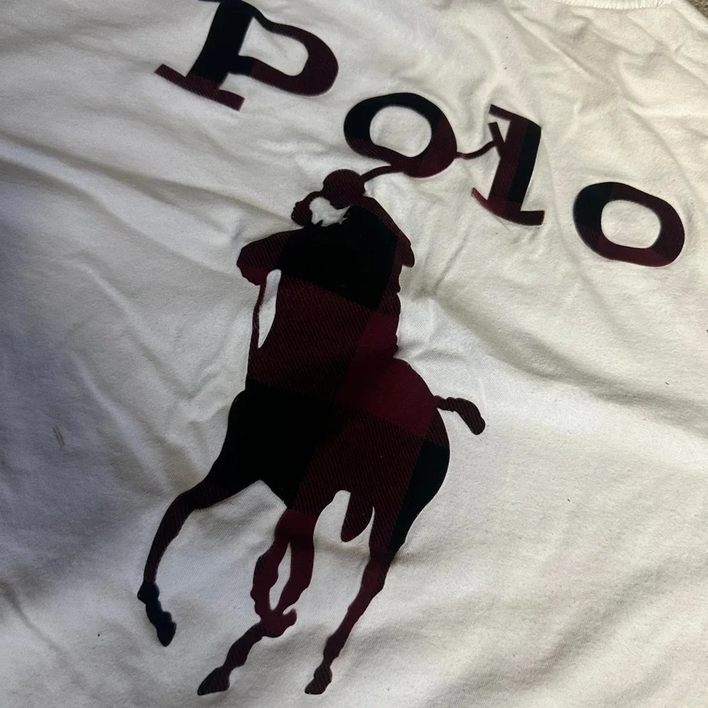 White Polo Ralph Lauren T-shirt with velvet back big pony embossed Size Large